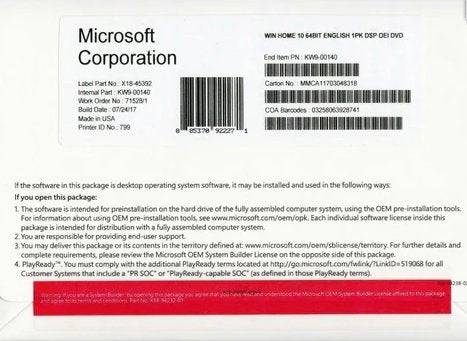Microsoft Windows 10 Home 64-Bit English 1PK DSP OEM DVD | License Activation Key for 1 PC | KW9-00139 | Australian Stock - INFINITE-ITECH
