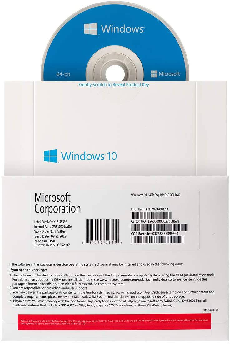 Microsoft Windows 10 Home 64-Bit English 1PK DSP OEM DVD | License Activation Key for 1 PC | KW9-00139 | Australian Stock - INFINITE-ITECH