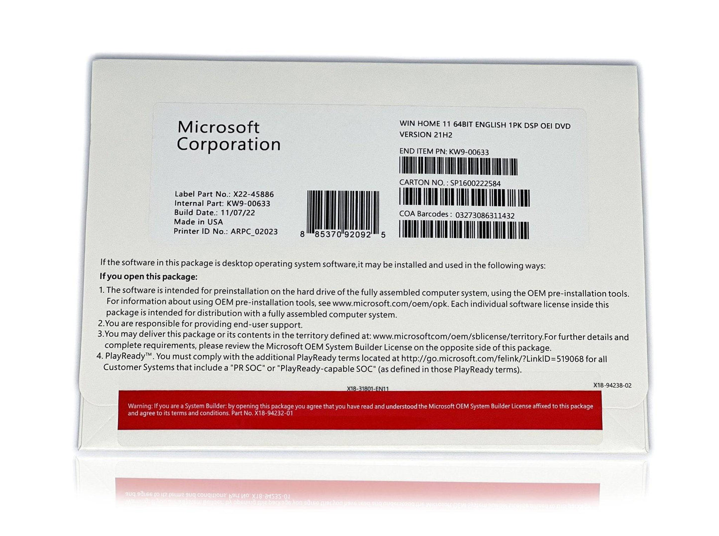 Windows 11 Home 64-bit OEM DVD with License Key for 1 PC | Full Version | Sealed Package (MPN: KW9-00632) Australian Stock - INFINITE-ITECH