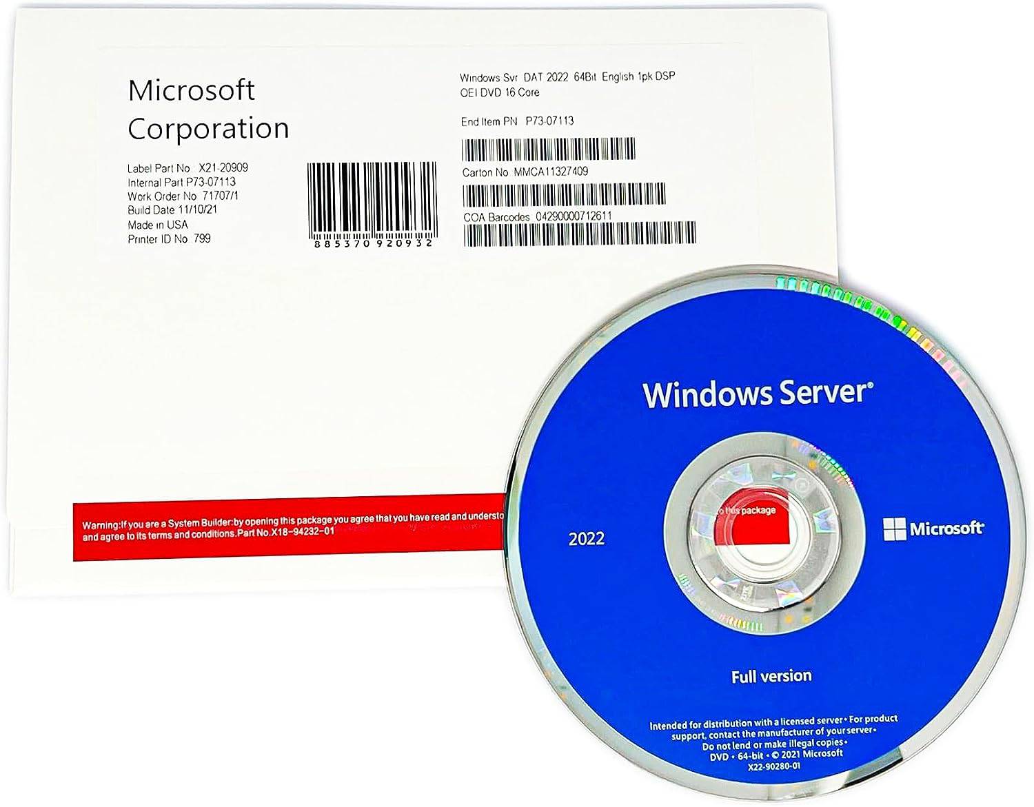 Windows Server DataCenter 2022 64Bit English 1pk DSP OEI DVD 16 Core | Physical Sealed Package (MPN: P71-09389) | Australian Stock - INFINITE-ITECH